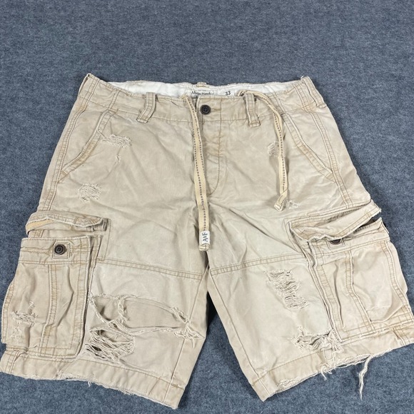 Vtg Abercrombie Fitch Shorts Mens 33 Beige Distressed Cargo Paratrooper Y2K Draw